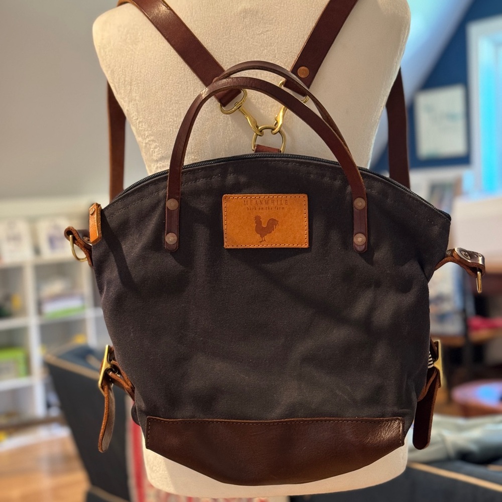 Meanwhile Back on the Farm | Stylish Navy and Brown Women's Backpack